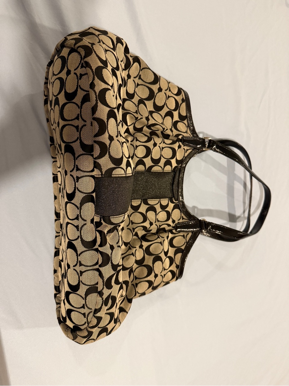 Coach Khaki and Black Signature Canvas Shoulder Tote